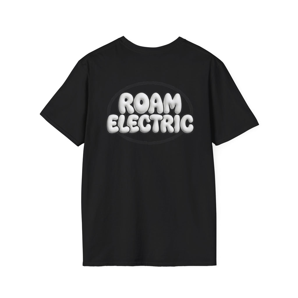 Roam Electric T‑Shirt — Retro Bubble Logo Tee for Travelers & Music Lovers