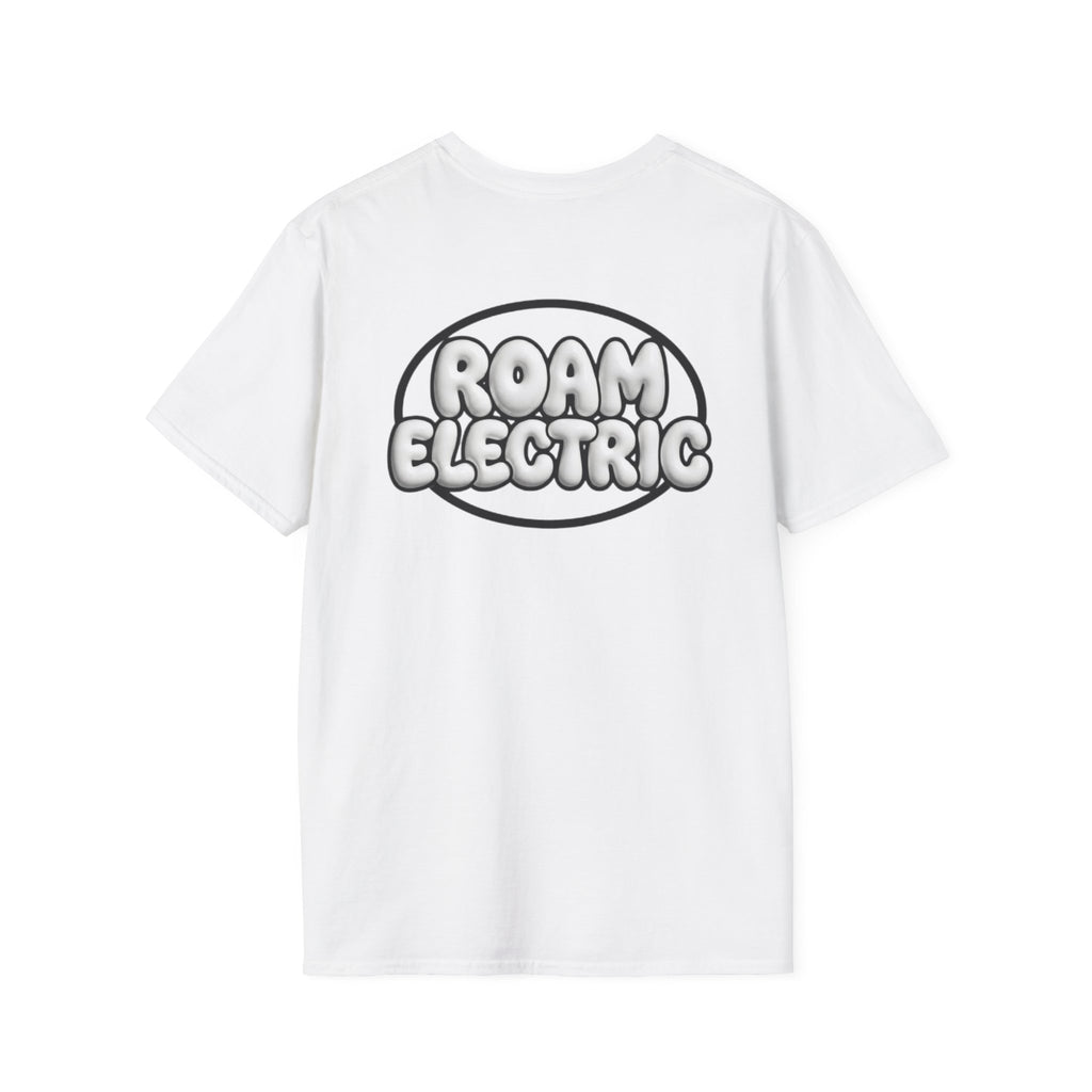 Roam Electric T‑Shirt — Retro Bubble Logo Tee for Travelers & Music Lovers