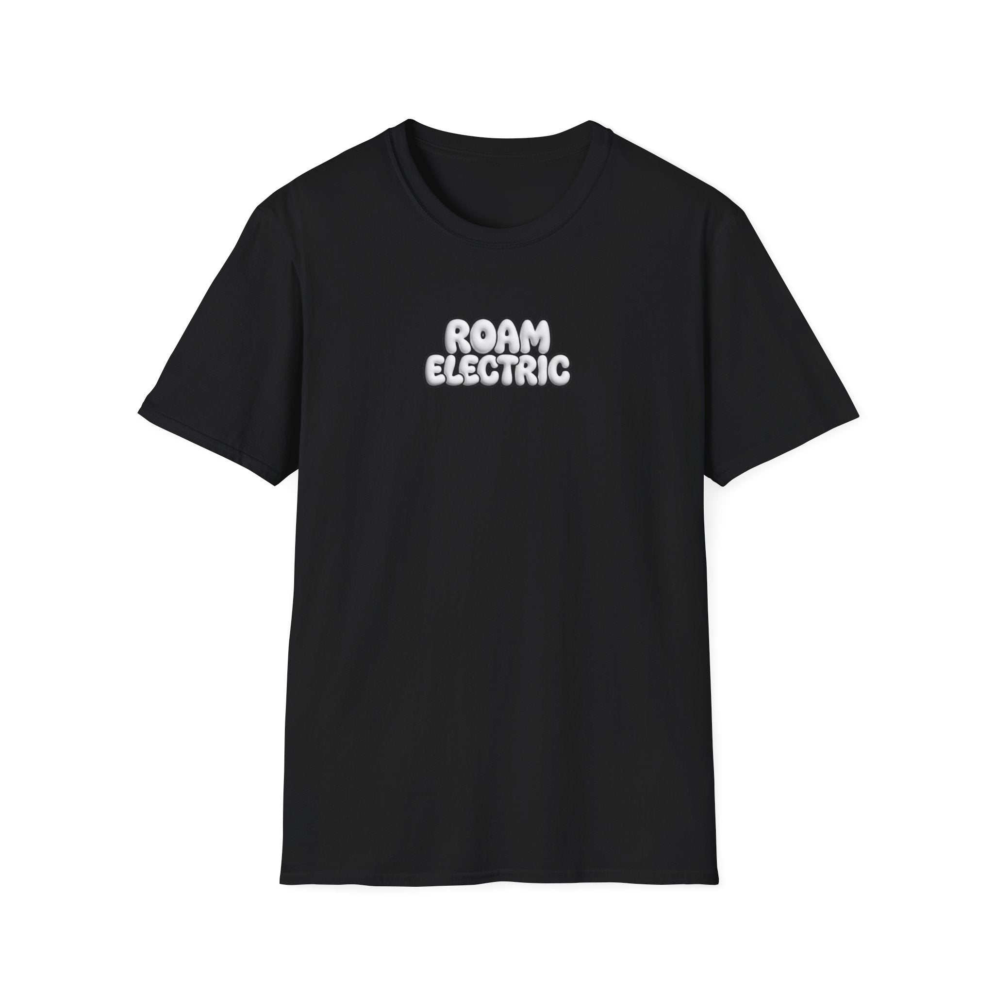 Roam Electric T‑Shirt — Retro Bubble Logo Tee for Travelers & Music Lovers