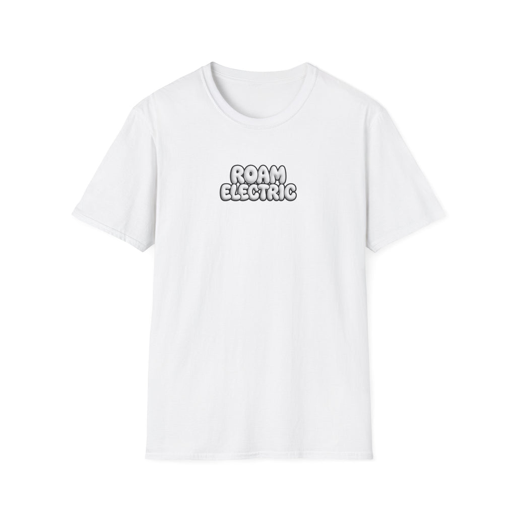 Roam Electric T‑Shirt — Retro Bubble Logo Tee for Travelers & Music Lovers
