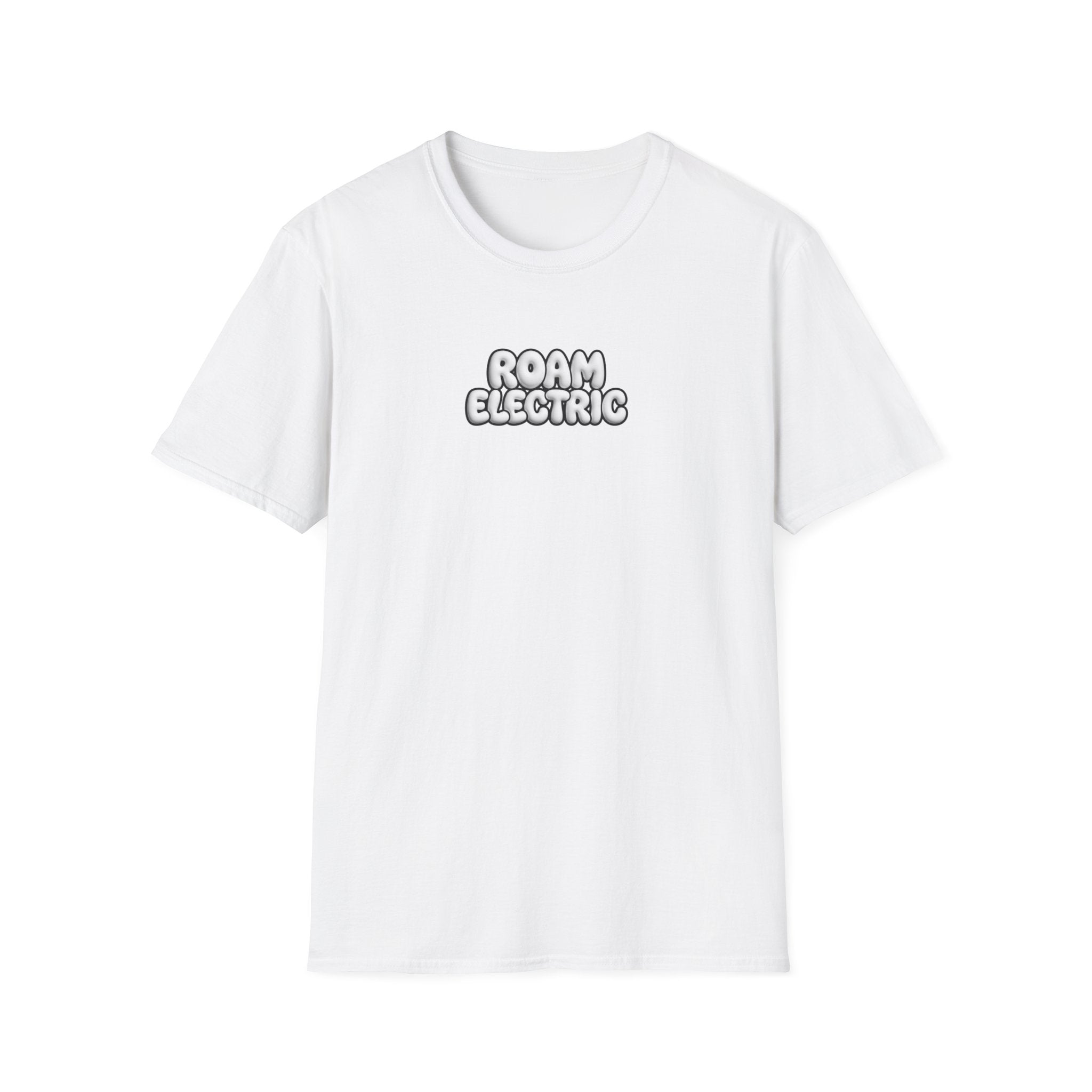 Roam Electric T‑Shirt — Retro Bubble Logo Tee for Travelers & Music Lovers