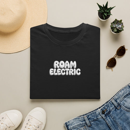 Roam Electric T‑Shirt — Retro Bubble Logo Tee for Travelers & Music Lovers