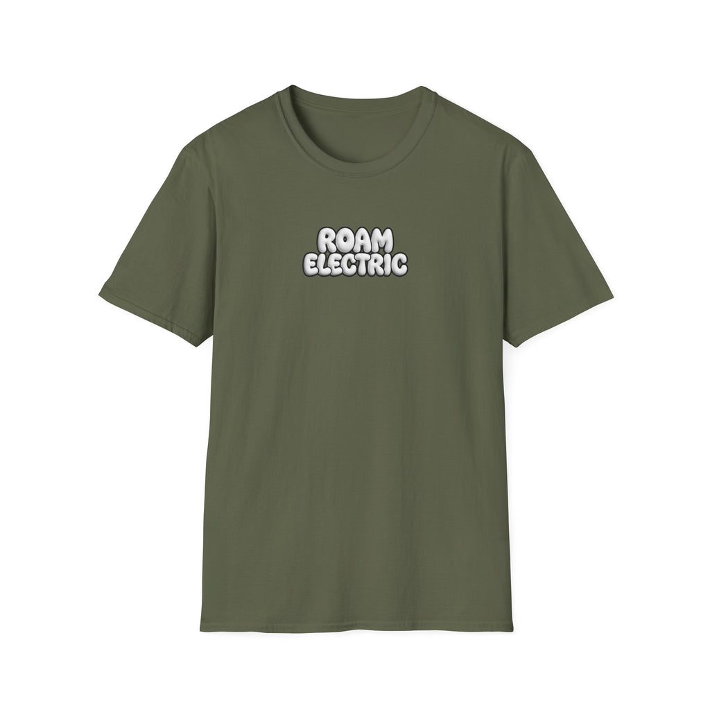 Roam Electric T‑Shirt — Retro Bubble Logo Tee for Travelers & Music Lovers