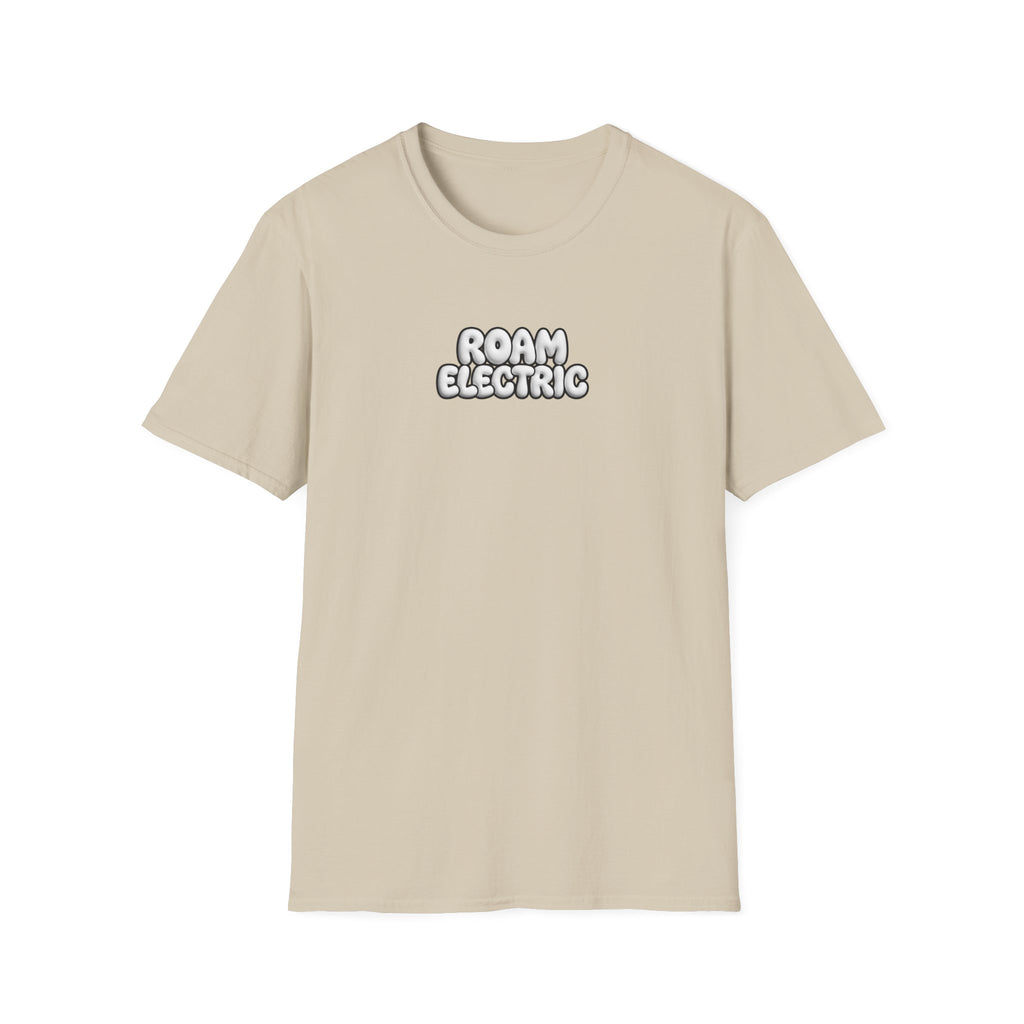 Roam Electric T‑Shirt — Retro Bubble Logo Tee for Travelers & Music Lovers