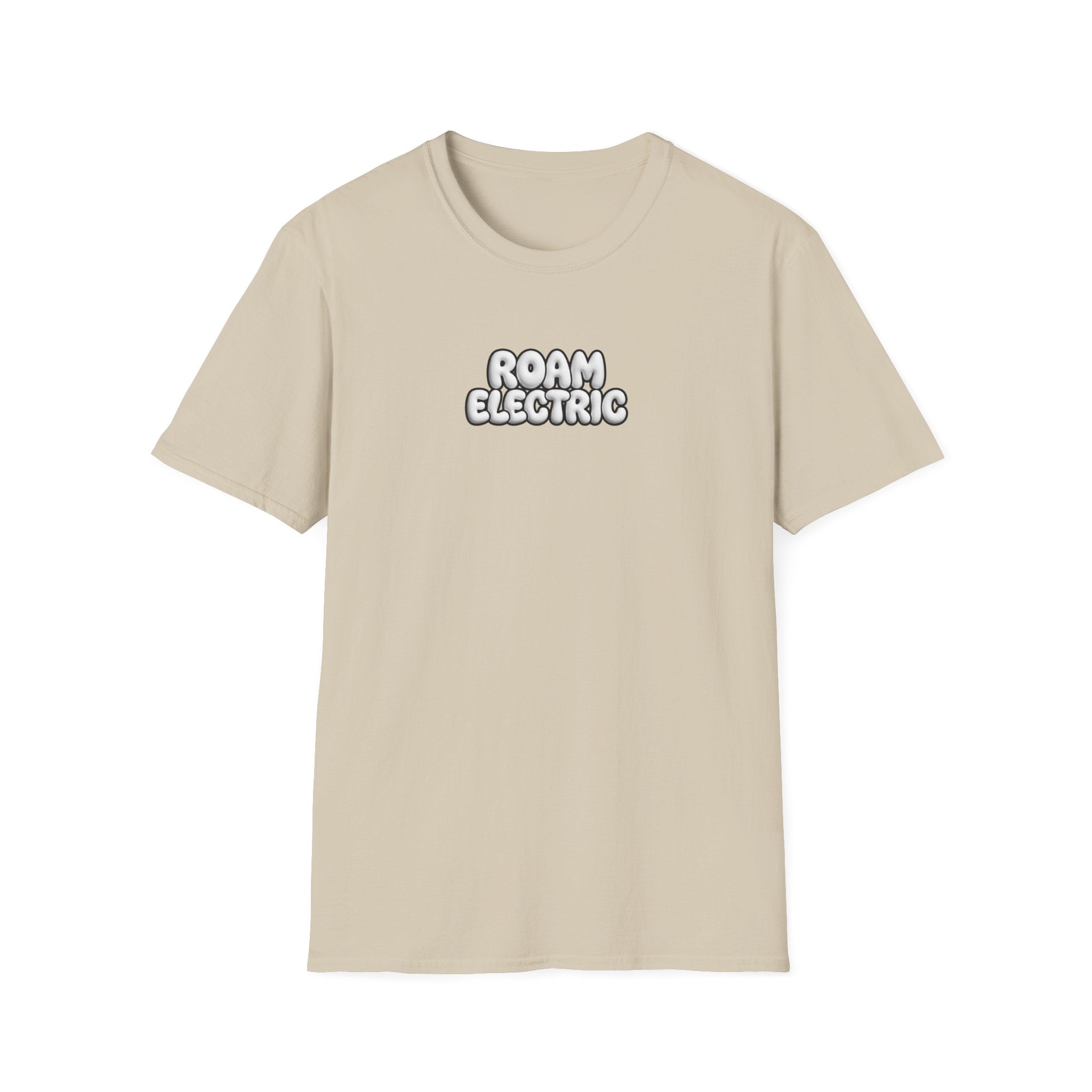 Roam Electric T‑Shirt — Retro Bubble Logo Tee for Travelers & Music Lovers