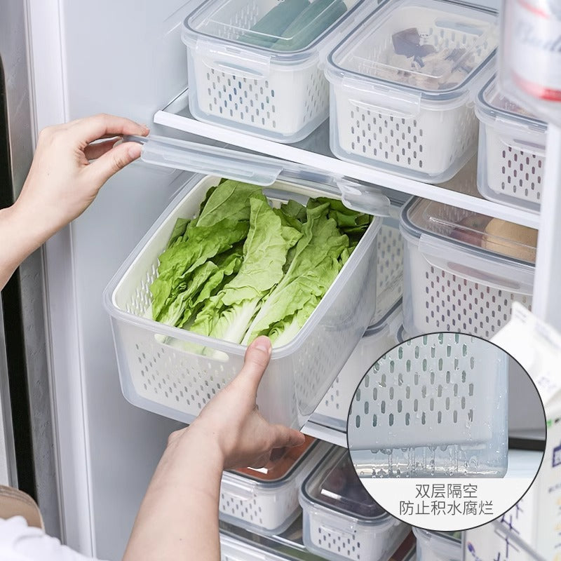 Double-Layer Refrigerator Draining Food Storage Box