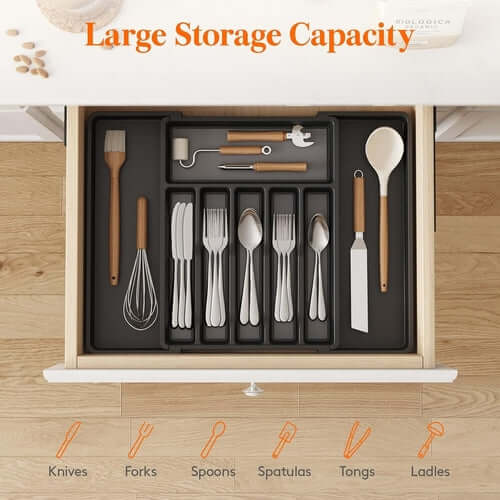 Silverware Drawer Organizer, Expandable Utensil Tray for Kitchen, BPA connors cooking products