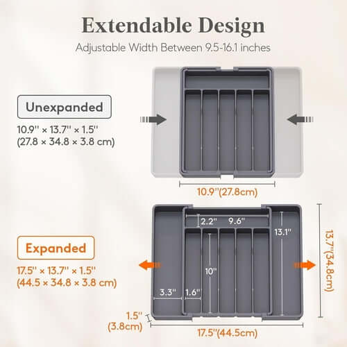 Silverware Drawer Organizer, Expandable Utensil Tray for Kitchen, BPA connors cooking products
