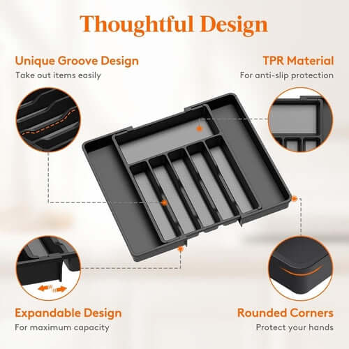 Silverware Drawer Organizer, Expandable Utensil Tray for Kitchen, BPA connors cooking products